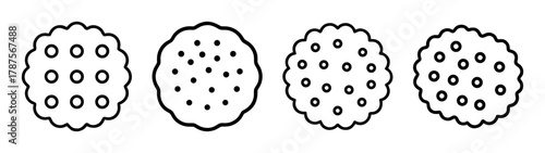 Minimalist outlined cracker and cookie icon set for snack branding