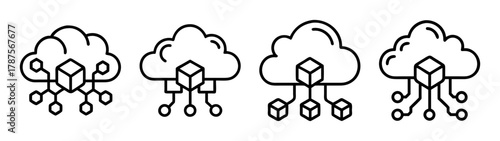 Cloud computing, blockchain, distributed network vector icons