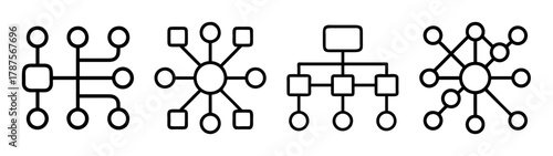 Network and connection line icons: data, systems, organization