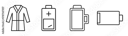 Minimalist line art icons: bathrobe, power cells, and energy