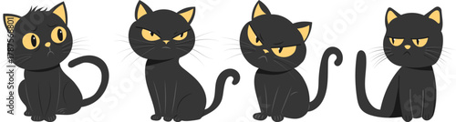 A set of disgruntled cats, angry cats sitting, vector