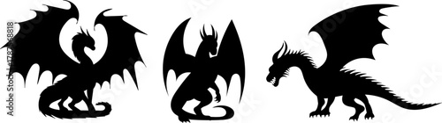Silhouette of a dragon with wings, vector