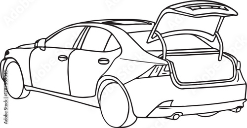  White luxury sedan with open trunk and sunroof white car automotive silhouette vector illustration