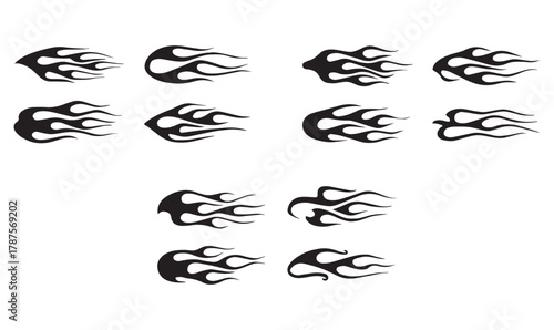Flame Decal Collection – Stylized Fire Clipart for Automotive, Tattoo, and Graphic Design
