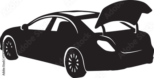  White luxury sedan with open trunk and sunroof white car automotive silhouette vector illustration