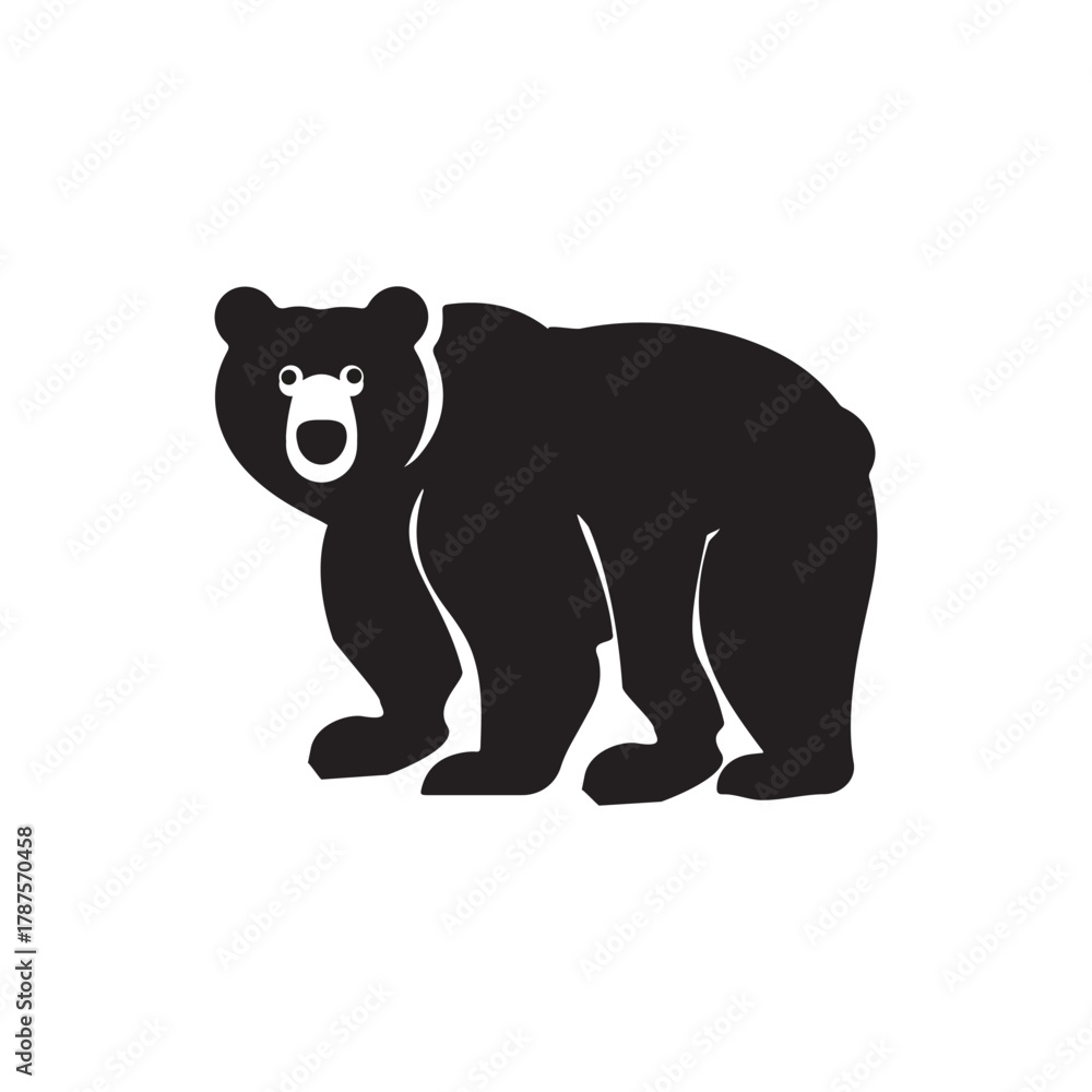 Fototapeta premium Grizzly bear silhouette, black vector shape on white or transparent background..