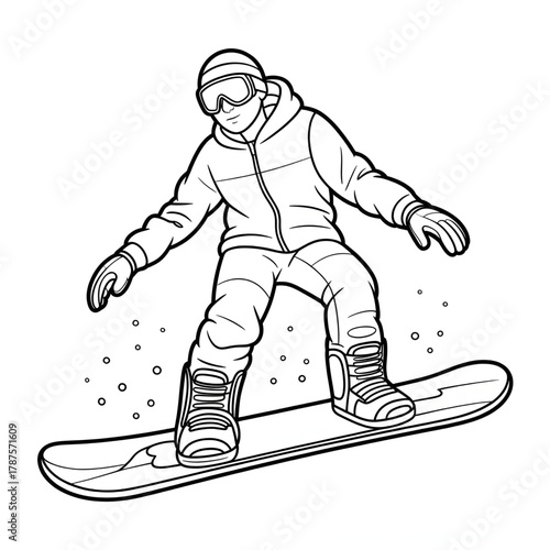 vector illustration of a snowboarder of a coloring page