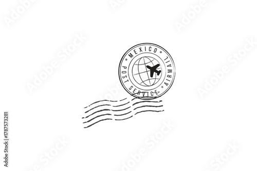 Postage stamp Mexico. Rubber postal stamp Mexico. Vintage vector illustration in grunge style.