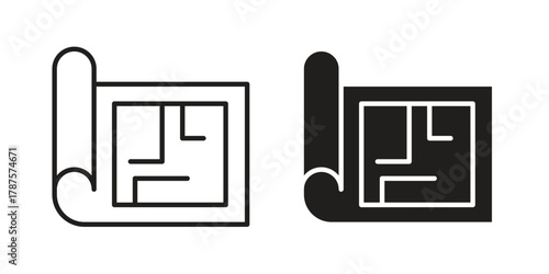 Construction plan for web design, mobile apps. vector glyph flat icons