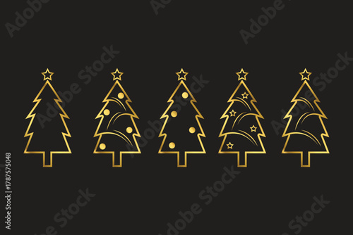 gold Christmas tree illustration set