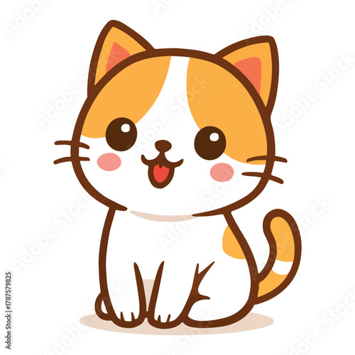 Cute and adorable cartoon orange and white kitten sitting with its tongue out and rosy cheeks