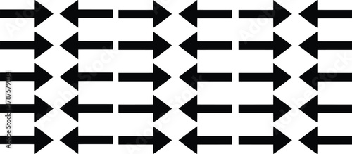 Seamless pattern of bold black arrows pointing in opposite directions, modern geometric design  direction, movement, and balance in minimal abstract vector background style.