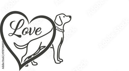 Heart with the word love and a silhouette of a dog