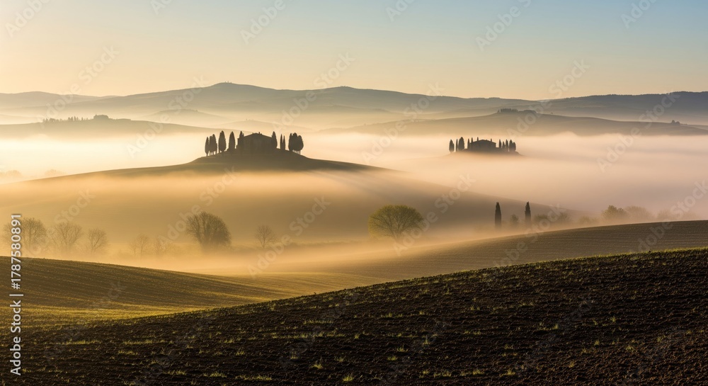 Obraz premium Misty Tuscan Sunrise