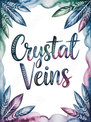 Dreamy watercolor floral border with elegant 'Crystal Veins' script for artistic branding and ethereal designs