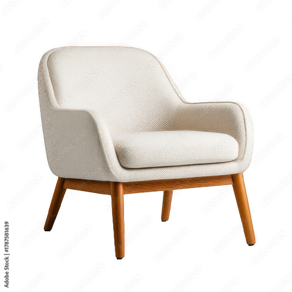 Fototapeta premium Stylish modern armchair with soft upholstery and wooden legs, perfect for contemporary living room decor.