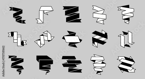 Dynamic black and white ribbon banners offer versatile design elements for impactful marketing and creative projects, enhancing visual appeal with modern flair.
