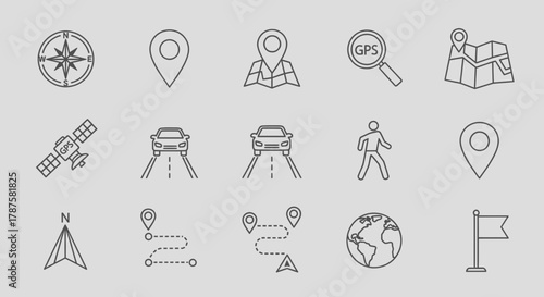 Photography Navigational icons set guiding your journey with precision from satellite to destination, ensuring seamless travel planning and exploration