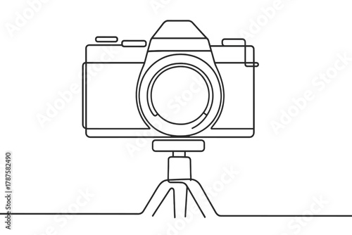 Minimalist Camera Drawing. Camera Mechanics. Minimalistic one-line drawing close-up of film camera body and