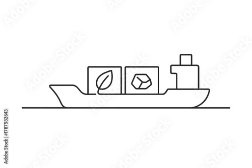 Minimalist Cargo Ship. Trade in Raw Materials and Natural Resources. Minimalistic one-line drawing cargo ship
