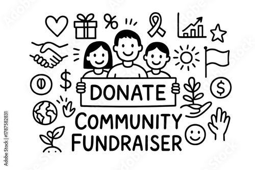 Community Fundraiser Doodle. Community Fundraiser. Hand-drawn doodle illustration of Community Fundraiser. In