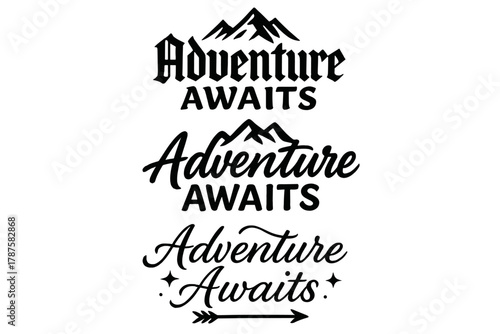 Adventure Awaits Lettering. Adventure Awaits. Create a calligraphy lettering illustration of the phrase: