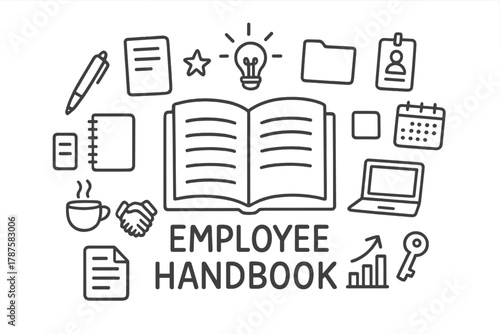 Employee Handbook Doodles. Employee Handbook. Hand-drawn doodle illustration of Employee Handbook. In the