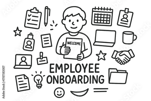 Employee Onboarding Doodles. Employee Onboarding. Hand-drawn doodle illustration of Employee Onboarding. In