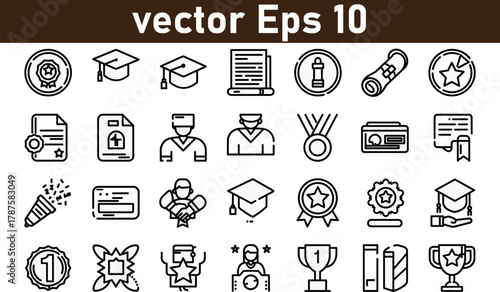Graduation icon set. Vector graphic illustration.science, university, graduation, college, brain, light bulb, idea, school, study, cognition, education, graphic