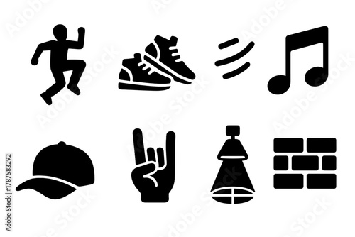 Freestyle Dance Icons. Freestyle Dance. Filled icon set of Freestyle Dance: jumping dancer, sneakers, movement