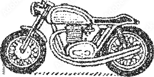 Stipple vector cafe racer motorcycle side profile, vintage custom bike illustration with classic frame and engine detail
