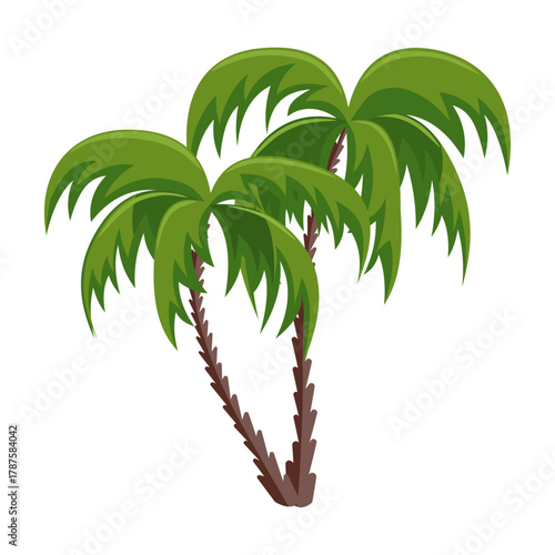 Tropical palm trees with green leaves and brown trunks on white background. Evergreen exotic plants. For summer beach vacation design .Editable vector illustration.