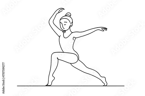 Graceful Beam Balance. Mindful Focus. Minimalistic one-line drawing gymnast balancing on beam with serene