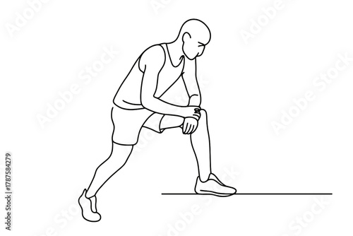 Minimalist Runner Sketch. Focused Training. Minimalistic one-line drawing runner pausing mid-stride with calm