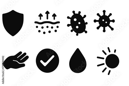 Protective Barrier Icons. Protective Barrier. Filled icon set of Protective Barrier: shield icon, skin layer,