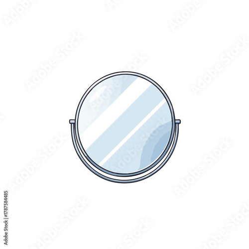 A 2D image of a round bathroom mirror with a thin metal frame