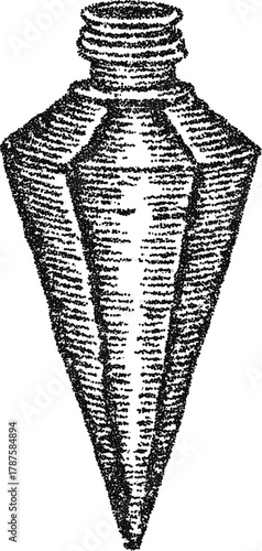 Stipple vector plumb bob construction tool, vintage plummet weight for vertical alignment and geometry measurement in carpentry and masonry