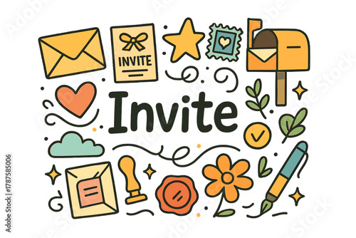 Invitation Doodle Elements. Sending invitations. Hand-drawn doodle illustration of sending invitations.