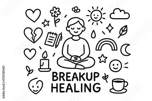 Breakup Healing Doodle. Breakup Healing. Hand-drawn doodle illustration of Breakup Healing. In the middle, one