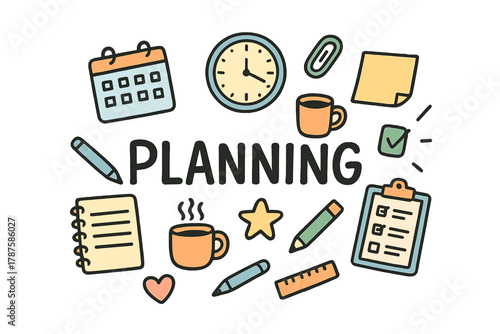 Doodle Planning Illustration. Daily planning. Hand-drawn doodle illustration of daily planning. Calendar,
