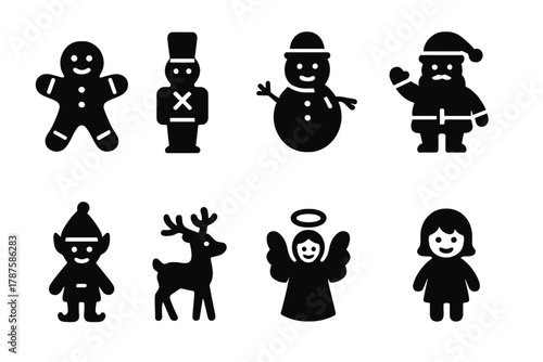 Miniature Icon Collection. Miniature Figures. Filled icon set of Miniature Figures: gingerbread person, toy