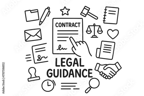 Legal Guidance Doodle. Legal Guidance. Hand-drawn doodle illustration of Legal Guidance. In the middle, one