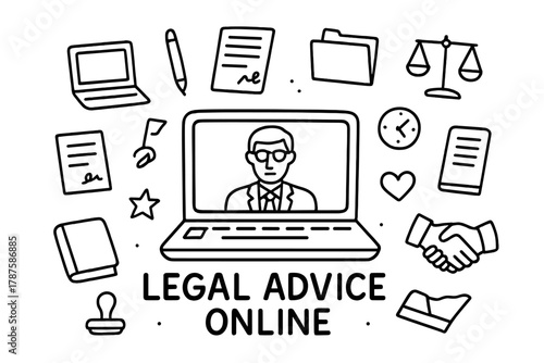 Legal Advice Doodle. Legal Advice Online. Hand-drawn doodle illustration of Legal Advice Online. In the middle