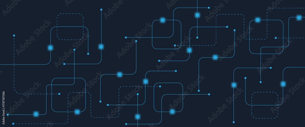 Fototapeta premium Abstract digital AI circuit board background with tech icons. Digital technology motherboard texture design. Engineering circuit board concept for poster, header, banner, website, presentation