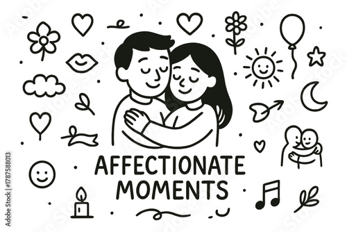 Affectionate Doodle Moments. Affectionate Moments. Hand-drawn doodle illustration of Affectionate Moments. In