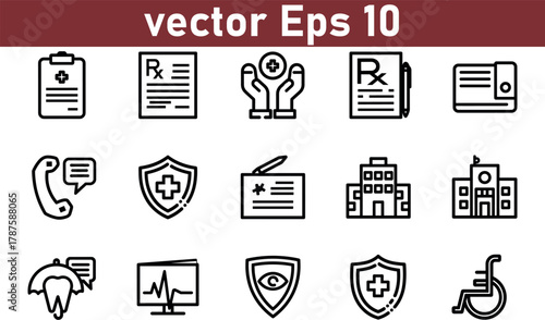 Health insurance icon set. Vector graphic illustration.insurance, teeth, graphic, health, illustration, set, design, icon, symbol, medicals, dental, dentist, 