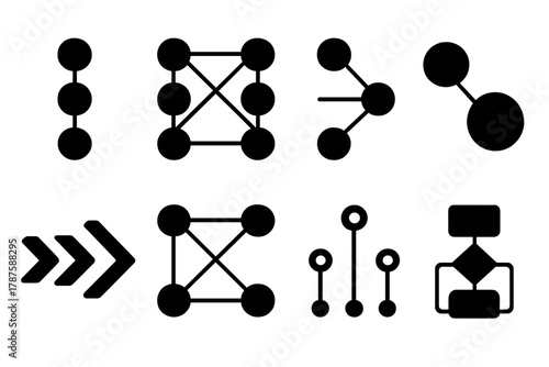 Network Layers Icons. Network Layers. Filled icon set of Network Layers: input layer, hidden layer, output