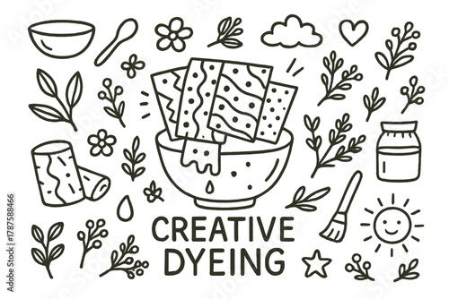 Creative Dyeing Doodles. Creative Dyeing. Hand-drawn doodle illustration of Creative Dyeing. In the middle,