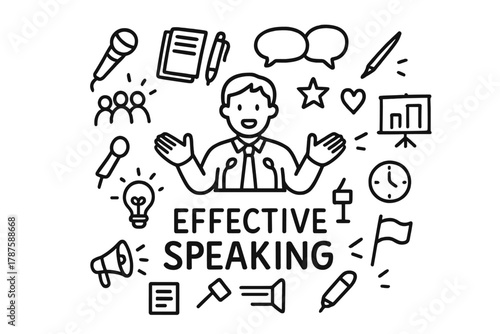 Effective Speaking Illustration. Effective Speaking. Hand-drawn doodle illustration of Effective Speaking. In