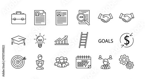Professional icons illustrating career growth, business success, and financial achievement in a modern, dynamic presentation